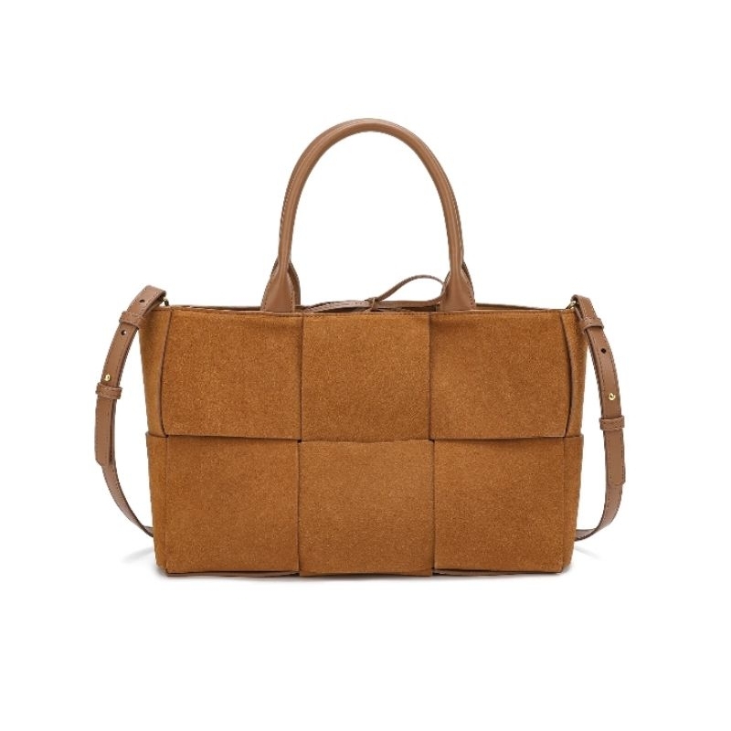 TAS WANITA TOP HANDLE TOTE SUEDE ARCO BRICK INTRECCIATON KULIT ASLI MEDIUM BV-PREMIUM