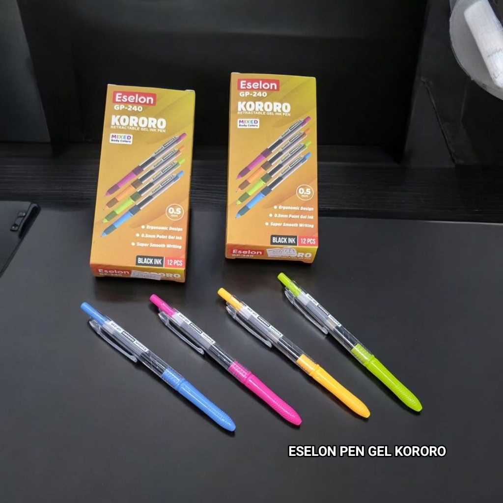 

Eselon Pen Gel KORORO Black Ink/pulpen pen gell kororo/pulpen klik 0,5