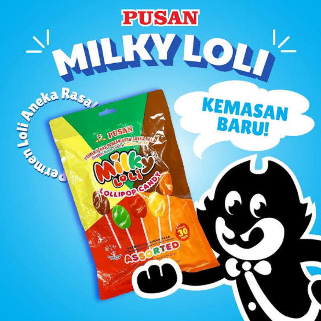 

PUSAN MILKY LOLI LOLLIPOP CANDY ISI 30pcs (Rasa Susu Stroberi, Melon, Cokelat, Durian, Jeruk)