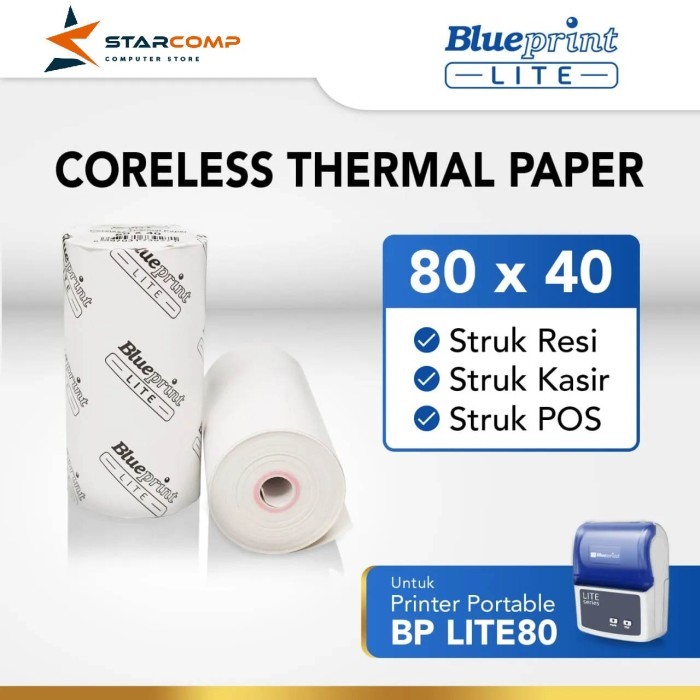 

Kertas Thermal Struk kasir POS & Resi BLUEPRINT Lite 80x40 mm - 10 roll