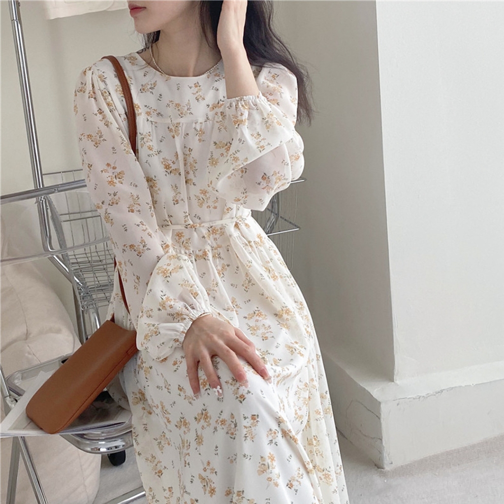THESOOJI - Emily Dress - Baju Wanita Korea Gaun Bunga Lengan Panjang Maxi Long Dress