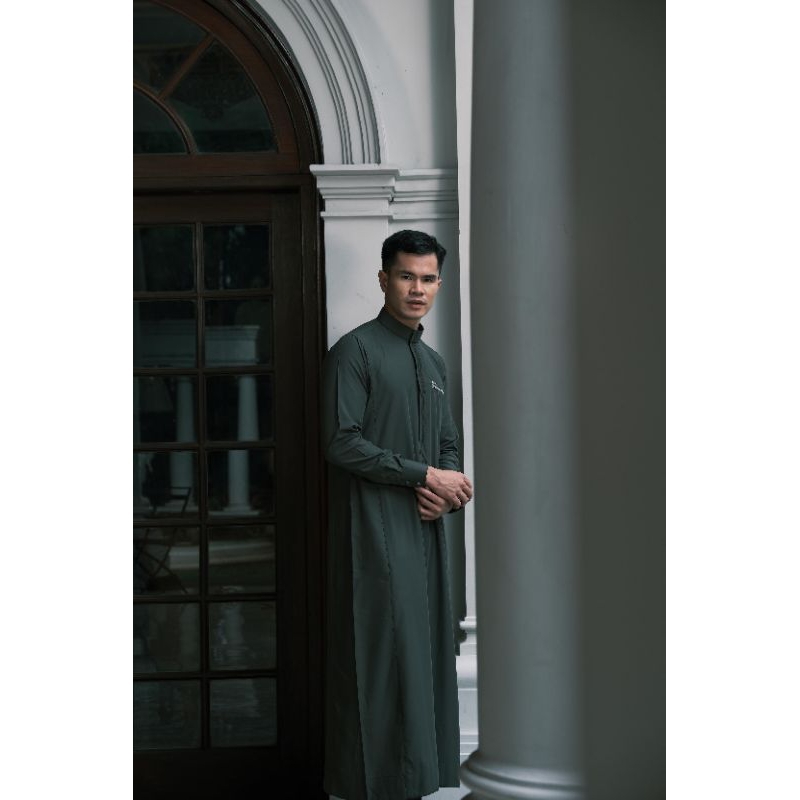 Jubah Shahama Premium SH-148 Baju Gamis Pria Dewasa Modern Thobe Lengan Panjang Warna Hijau Army