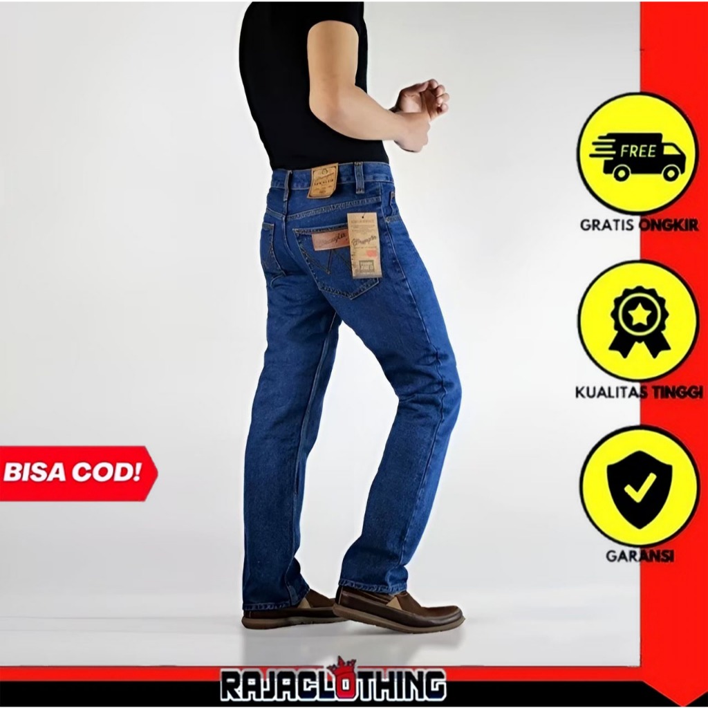 RCL - Celana Jeans Wrangler Biru Tua Standar Reguler Original Pria Size 28-38 Panjang Standar Regule