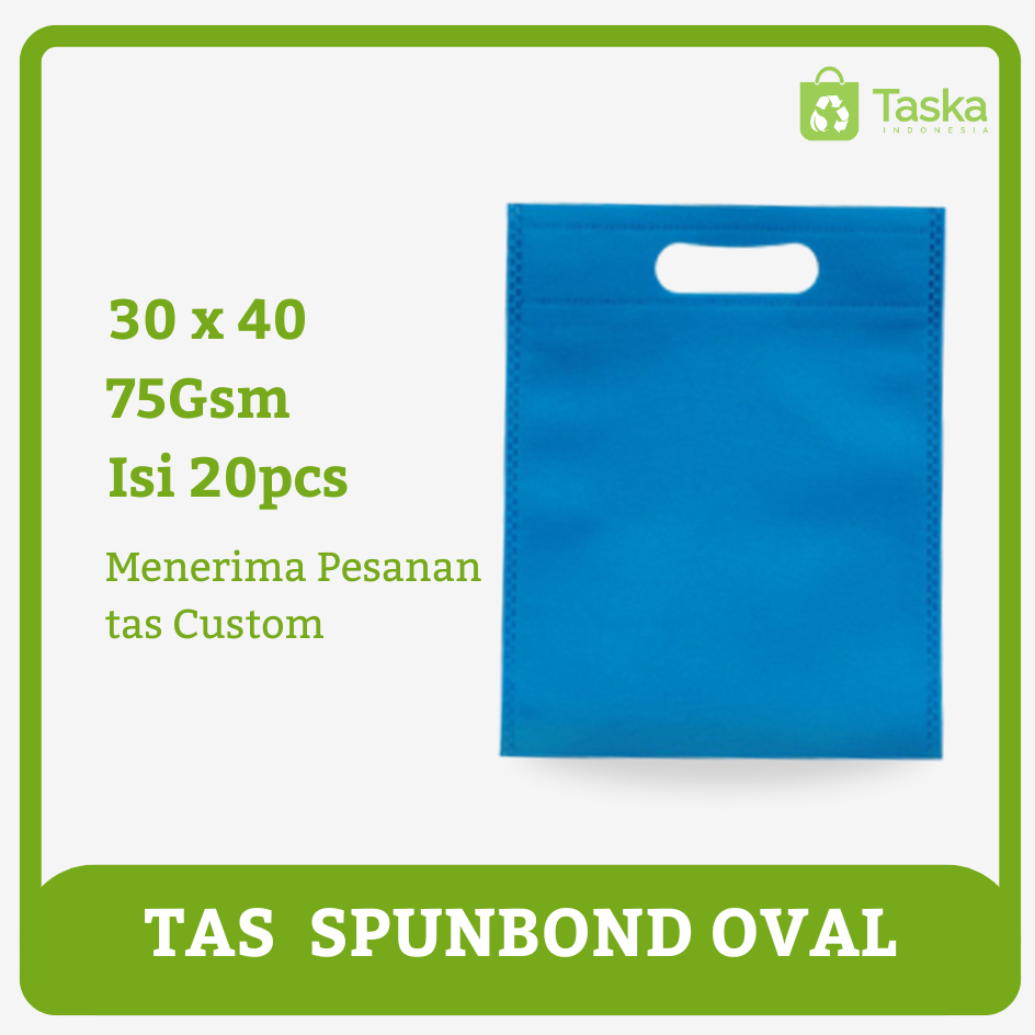 

Taska - Tas Press Spundbond Oval 30x40 Warna Biru Pocari - Tote Bag Spunbond Polos