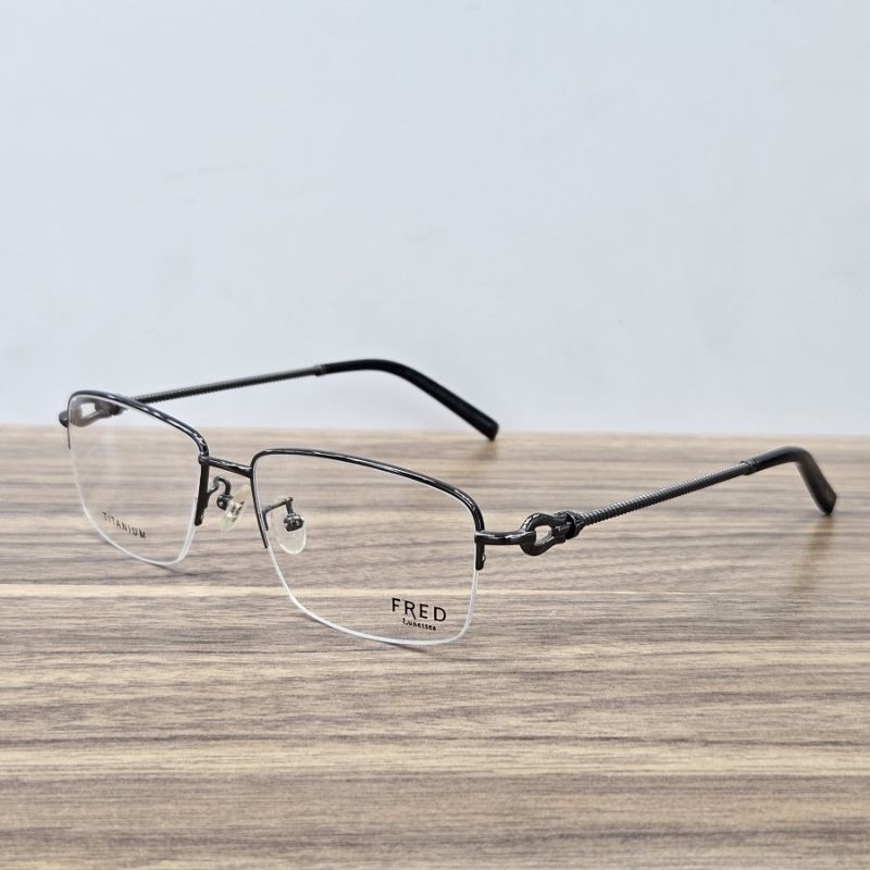 frame kacamata pria elegan fred titanium half frame FMJ8418 56 gunmetal grey