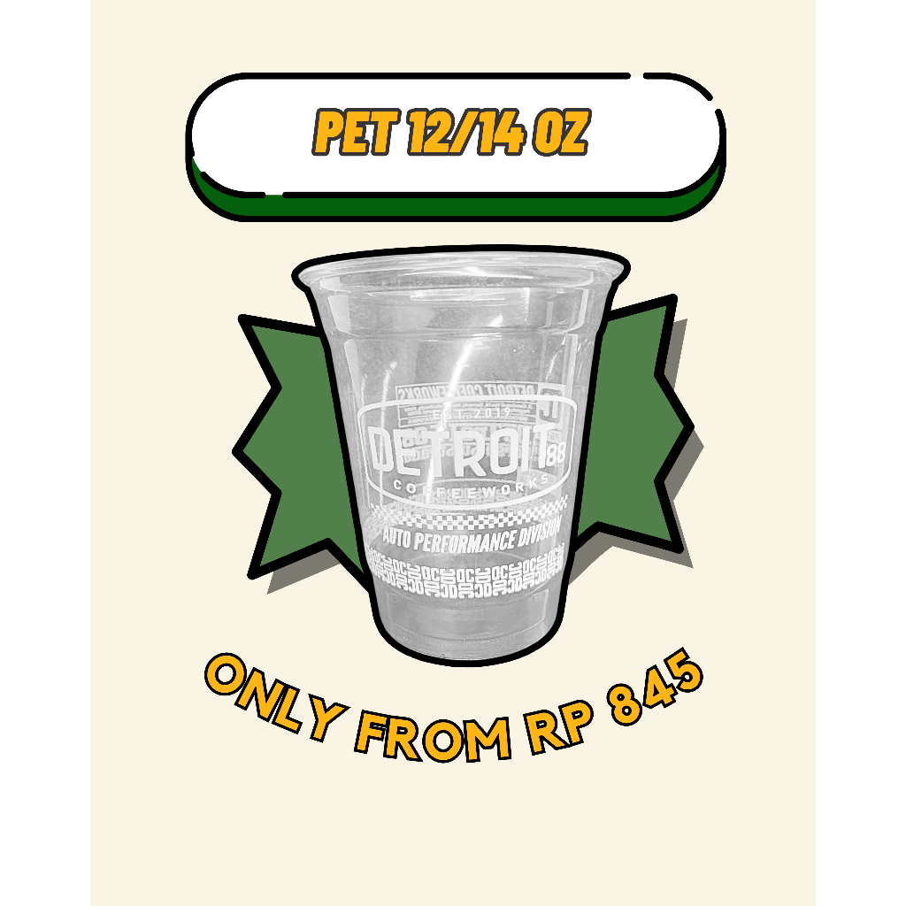 Sablon CUP PET 12/14 OZ + LID STRAWLESS -Min cetak 500 PCS