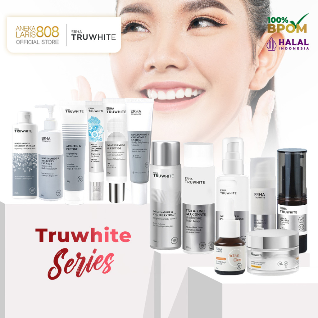 ERHA Truwhite Brightening Krim Pemutih Wajah Day Night Serum Toner Facial Wash Lotion Eye Neck Cream