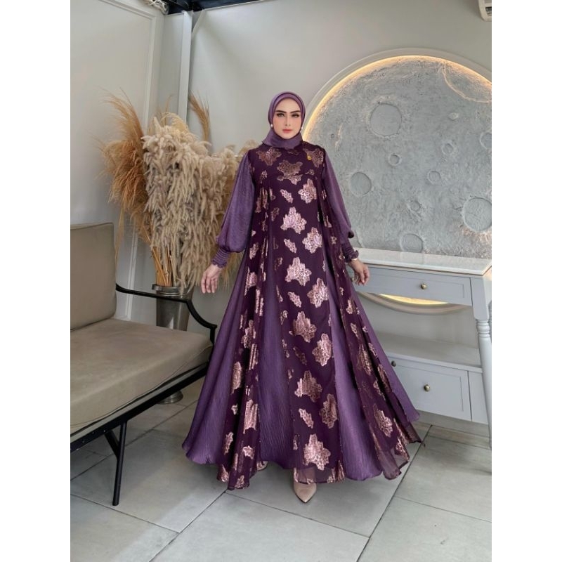 Nania Set 3in1 by Ninona Original - Gamis & Hijab & Outer dengan Bahan Bon Silk dan Chiffone Brocade