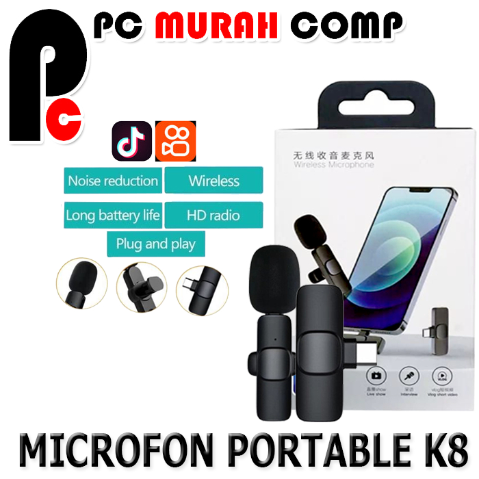Microphone K8 Clip-On Wireless Mic USB Mic Youtube Live Vlog