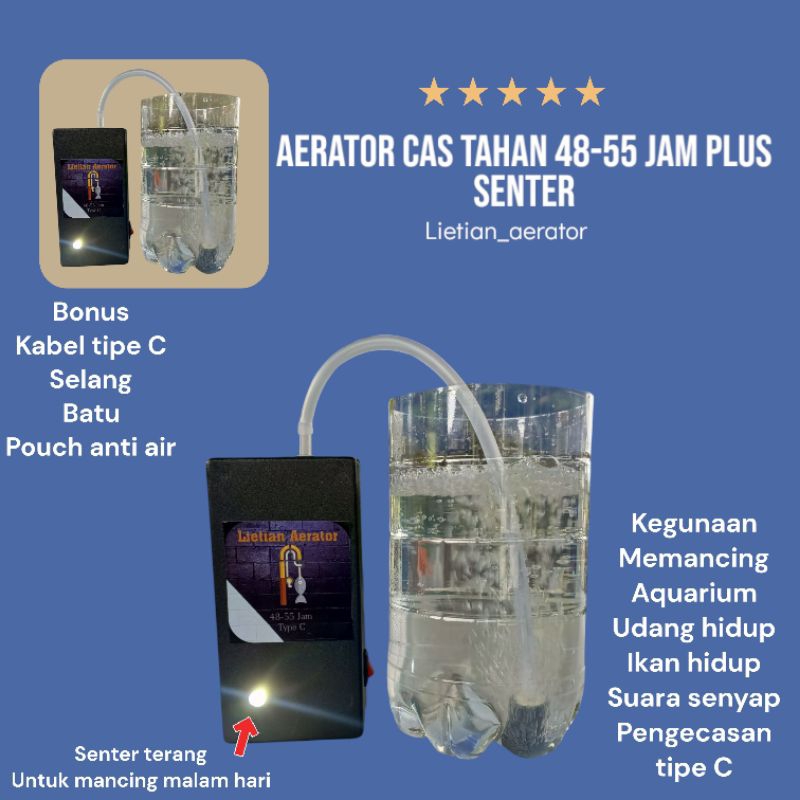 Aerator cas plus senter tahan 48-55 jam Aerator charger Aerator baterai Aerator udang Aerator aquari
