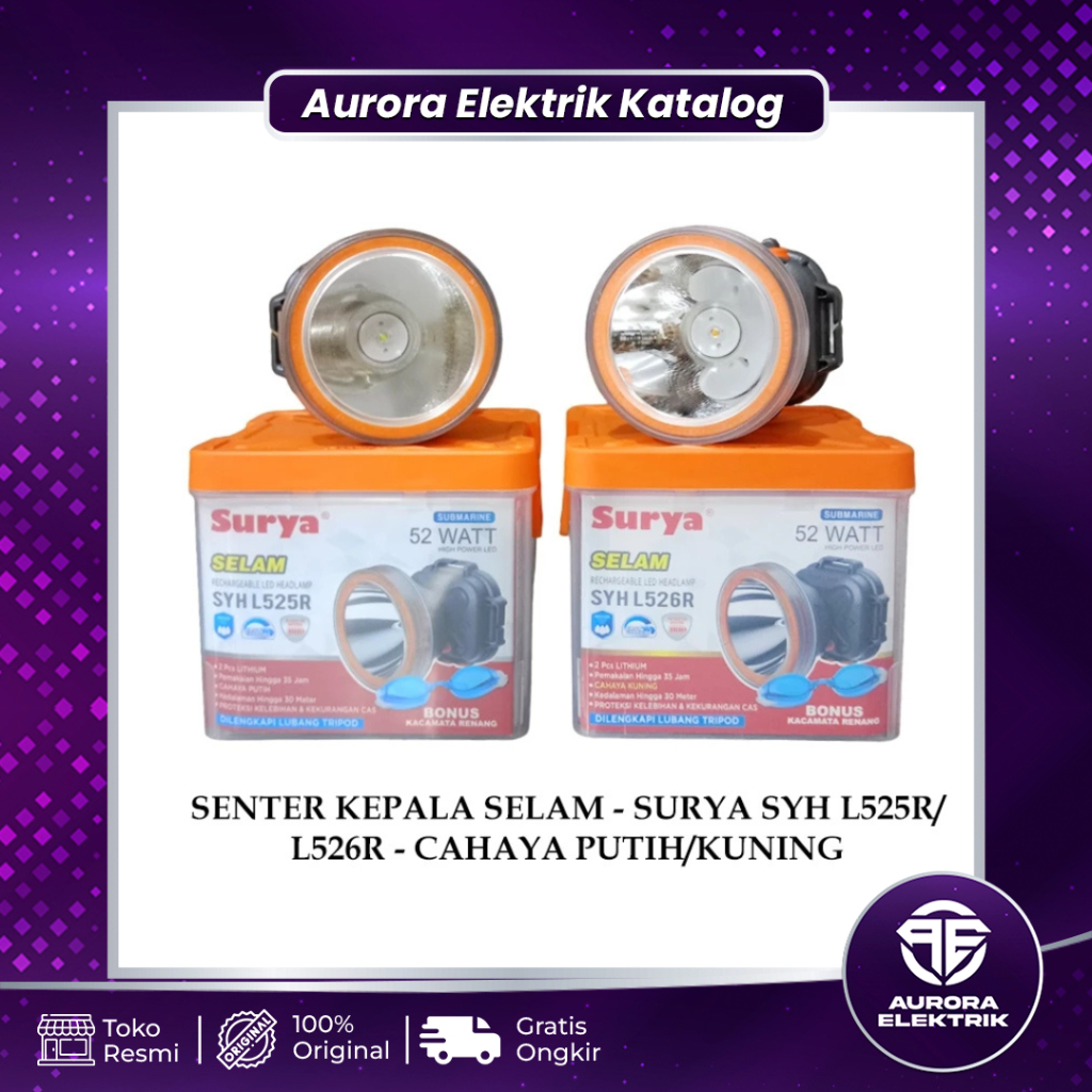Senter Kepala Selam LED SURYA 52 Watt Cahaya Putih / Kuning