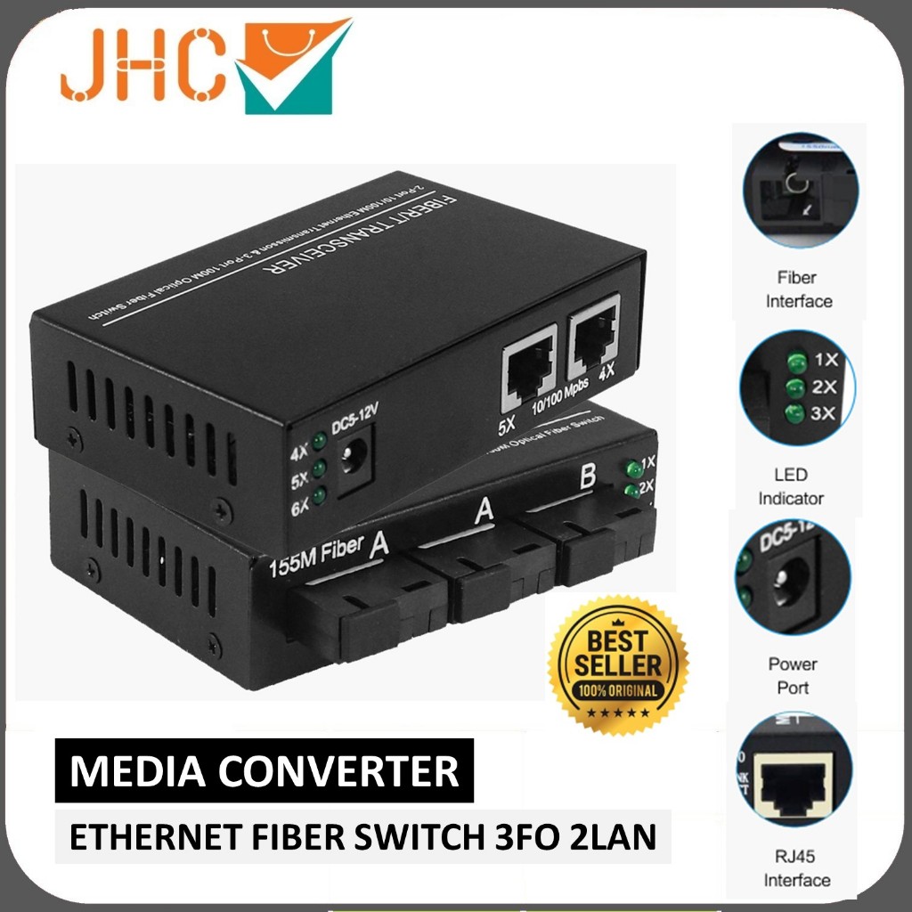 Media Converter 3 Port FO 2 Port LAN / Switch Fiber 3 FO 2 SC - 3FO 2LAN 3 FO 2 LAN
