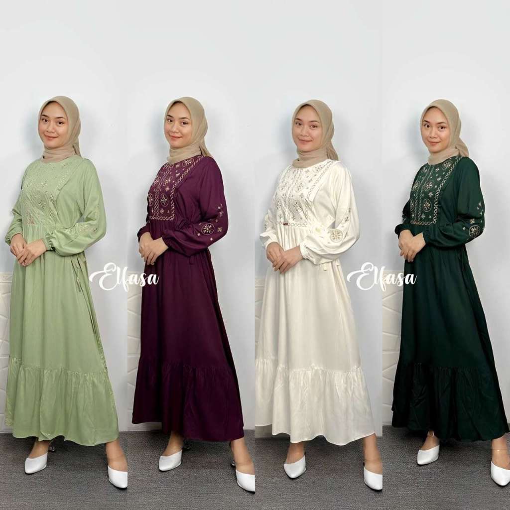 READY STOCK LIVIA DRESS BORDIR || MIDI DRESS MIX BORDIR ORIGINAL ELFASA