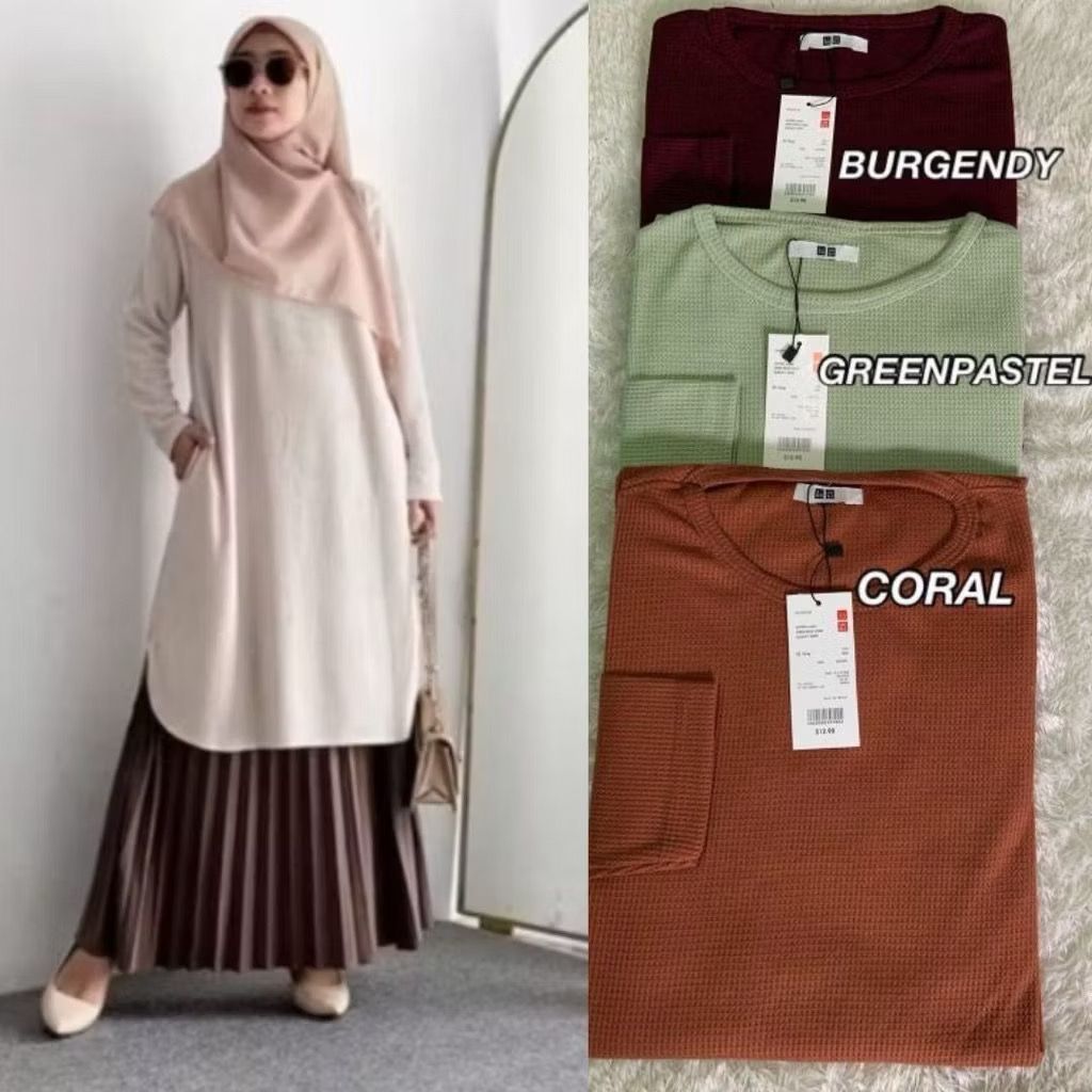 Tunik Premium/ Tunik Kaos Waffle/Long Tunik Knit/Waffle Unqlo/Fashion Hijab Wanita/Atasan Wanita