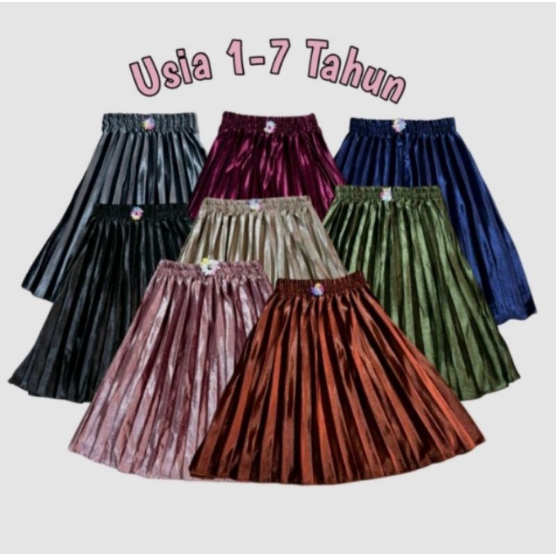 Rok Plisket Bludru Anak Premium / Rok Bludru Velvet Premium / Fashion Rok Plisket Bludru Anak Wanita