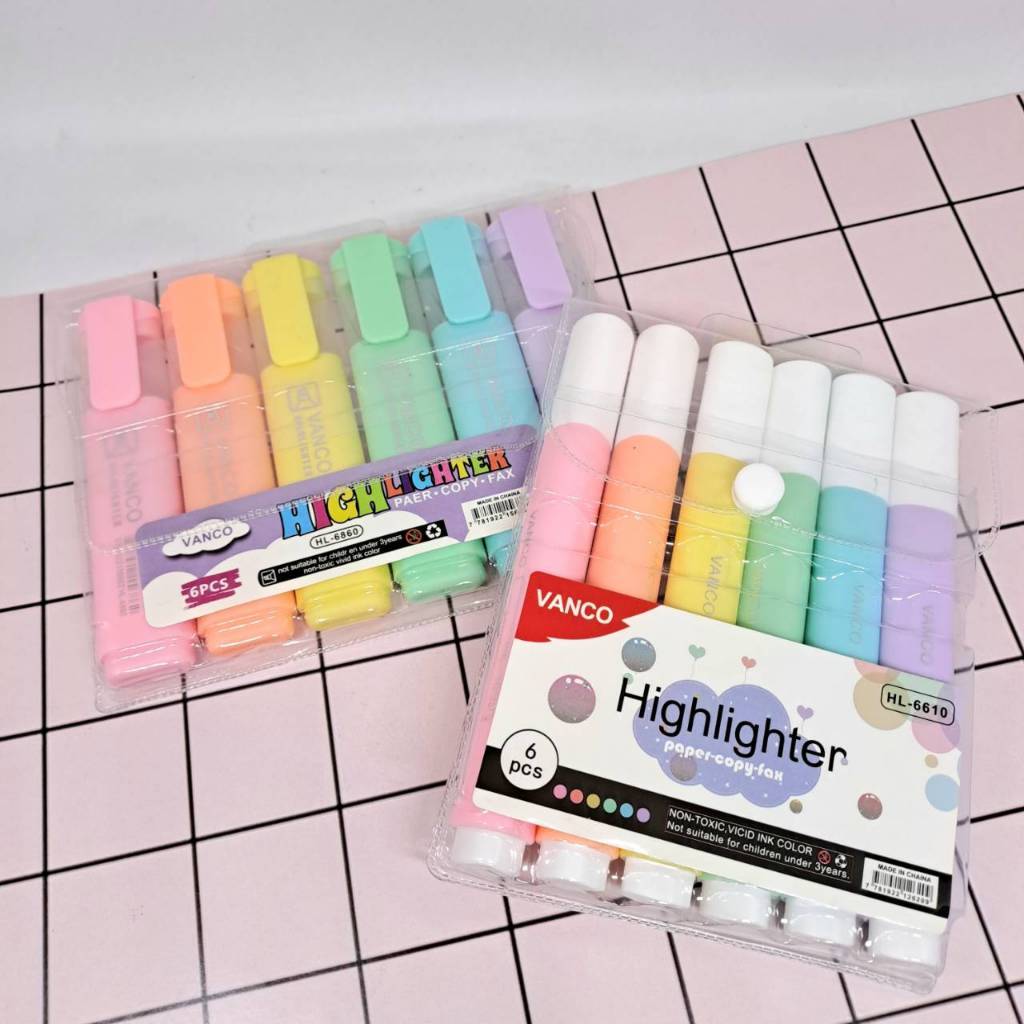 

[1 SET ISI 6 PCS] Stabilo Highlighter Pen Warna Pastel Vanco HL 6610 / 6830 / 6860