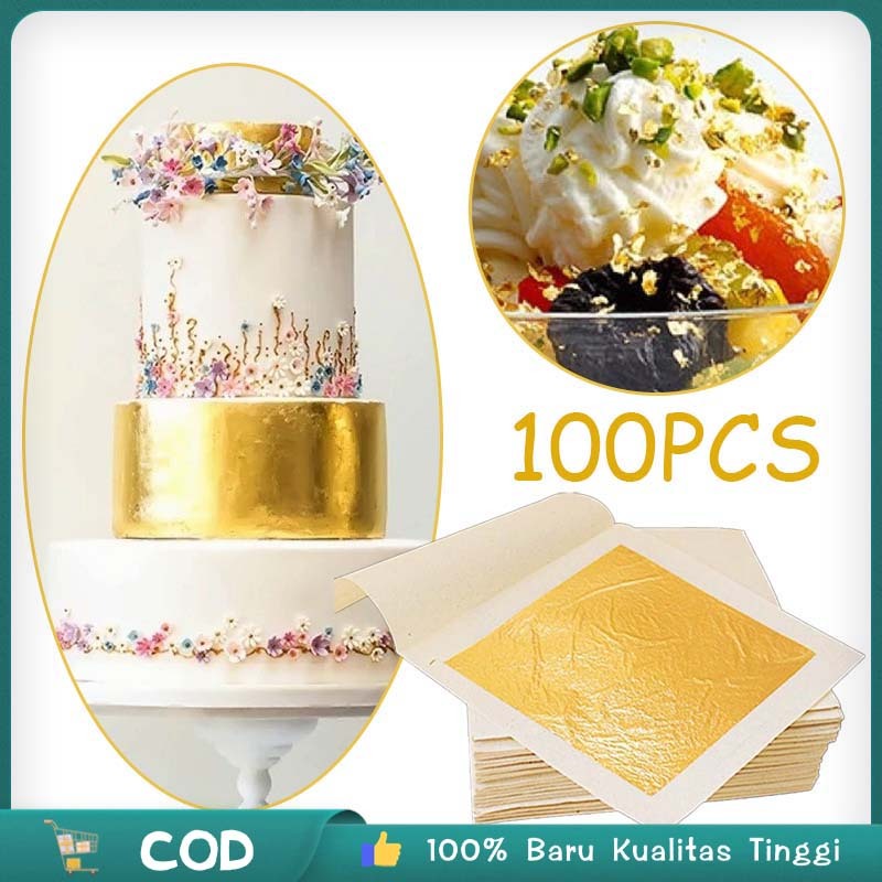 Isi 100 Gold Leaf Multifungsi Kertas Foil Emas Kertas Plasmen Emas Lembaran Emas