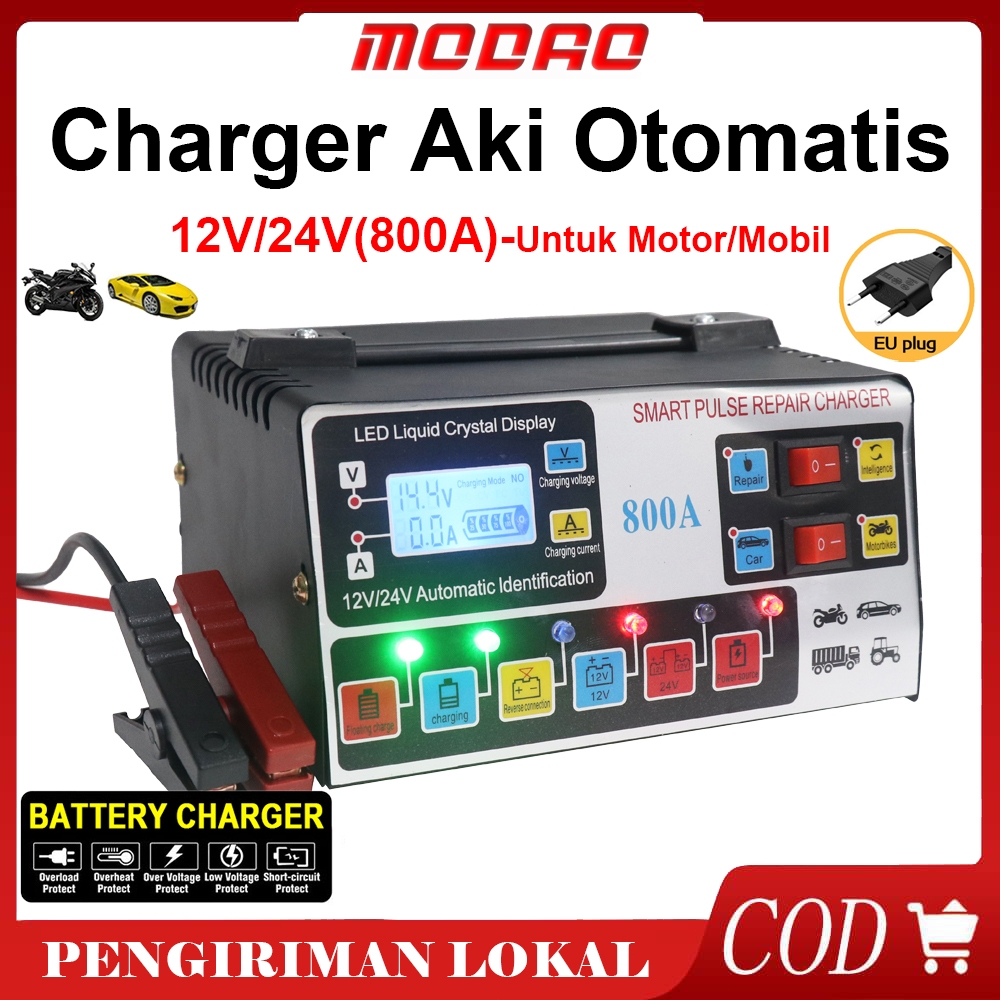 Charger Aki Otomatis Smart Intelligent Auto Repair Mobil Pengisi daya 12V/24V/Aki Case/Cas Aki/Alat 