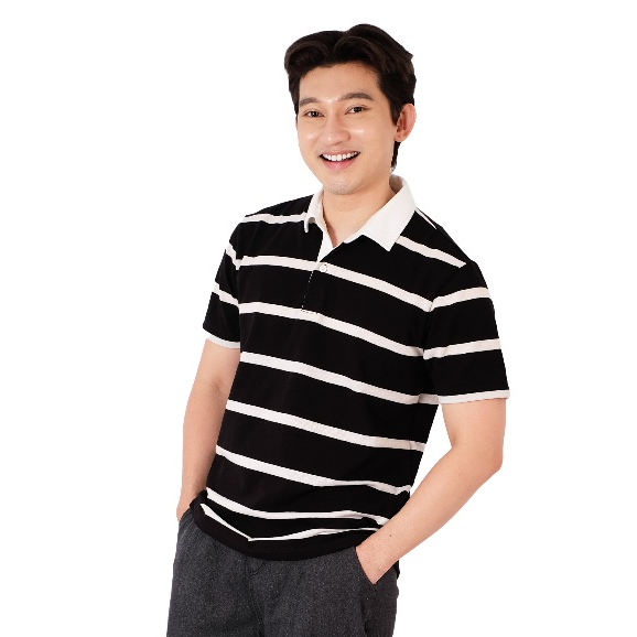 POSHBOY Houston Rugby Style Kaos Polo Pria I Kaos Polo Pria motif Garis Hitam Putih I Best Seller
