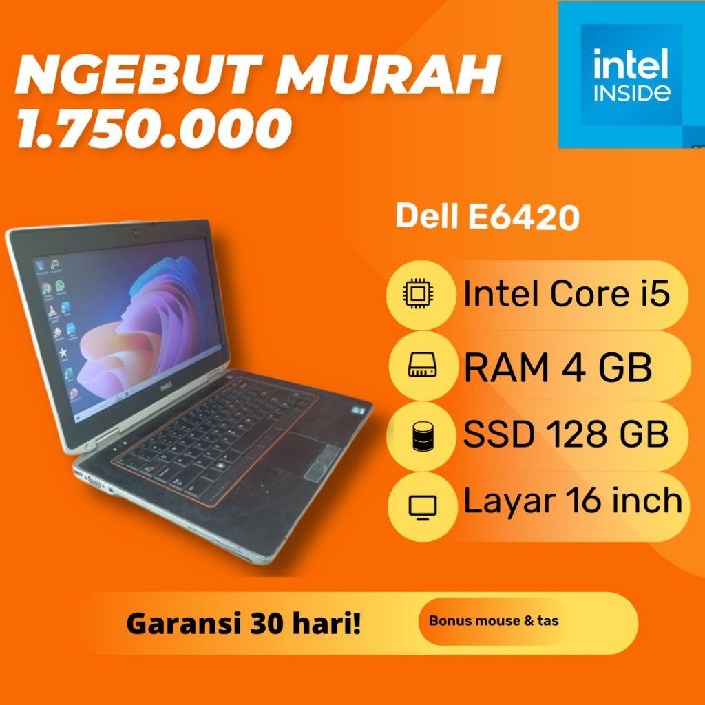 Laptop Dell Latitude E6420 Intel Core i5 2520M RAM 4GB SSD 128GB Windows 10 Layar LCD 15.6 16 inch H