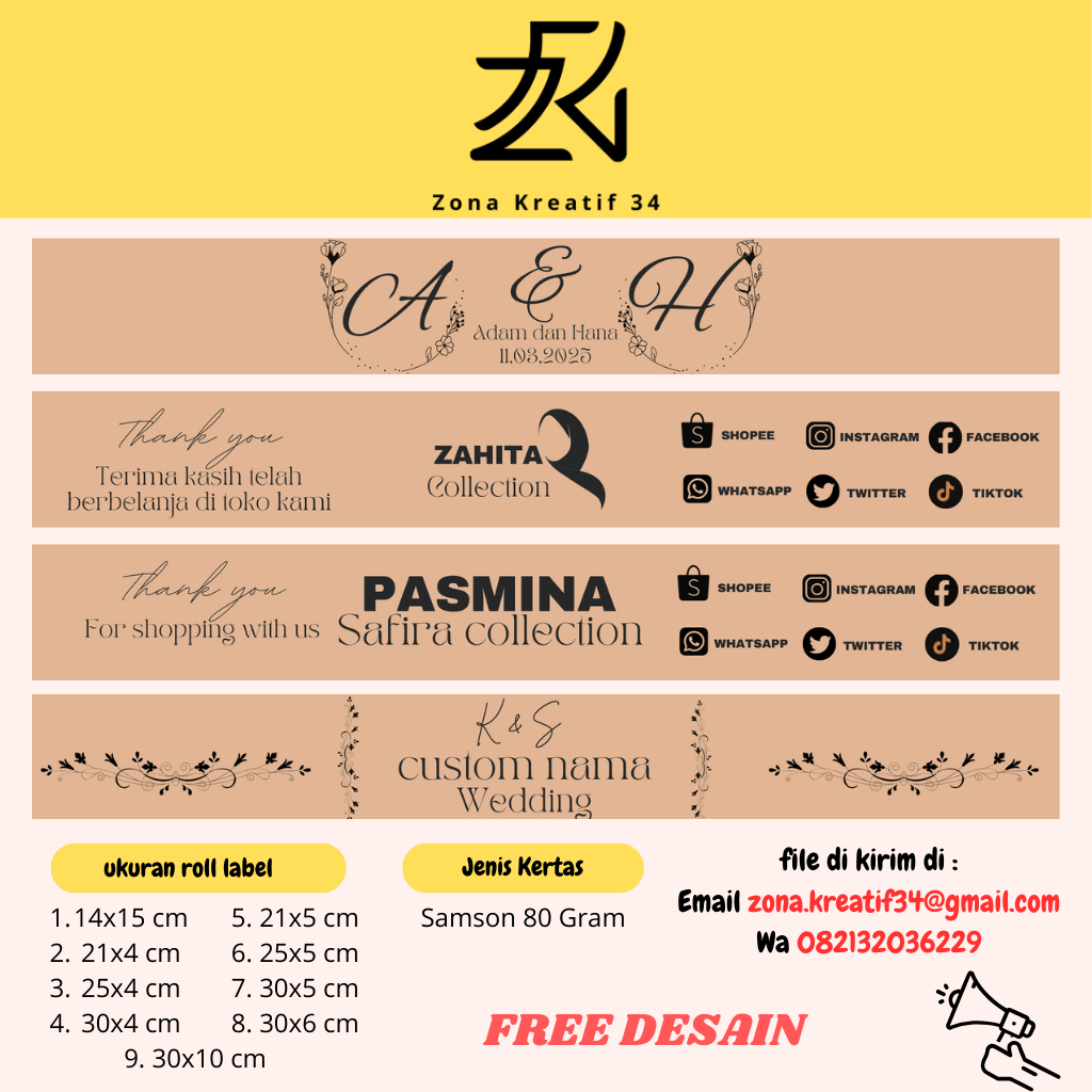 

Label Roll Hijab/Label Souvenir/Label Packing/Label Makanan/Label Custom