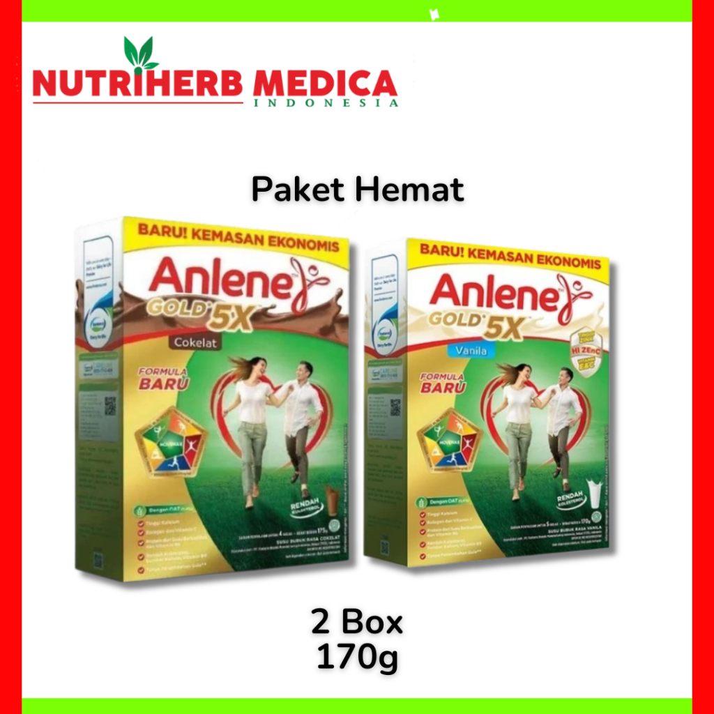 

(Paket Hemat 2 Box) Anlene Gold 5x 170gram Susu Bubuk Vanila Cokelat Ukuran 170g