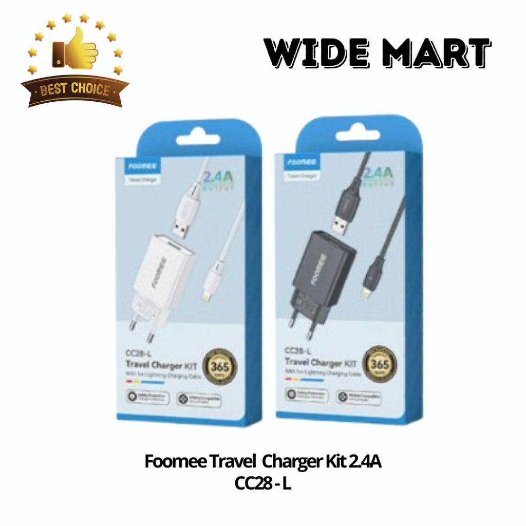 Travel Charger Kit 1 + Kabel USB to Lightning 1M / Charger iPhone Foomee CC28-L