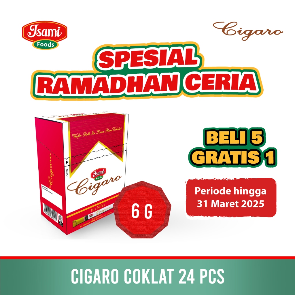 

Cemilan Enak Cigaro Wafer Roll Isi Krim Cokelat 6 gr x 24 pcs