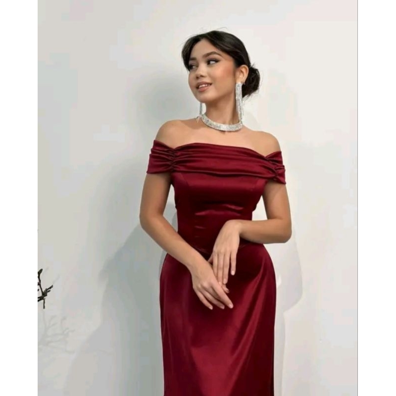ASA Long Dress Satin Velvet Gaun Sabrina Pesta Maxi