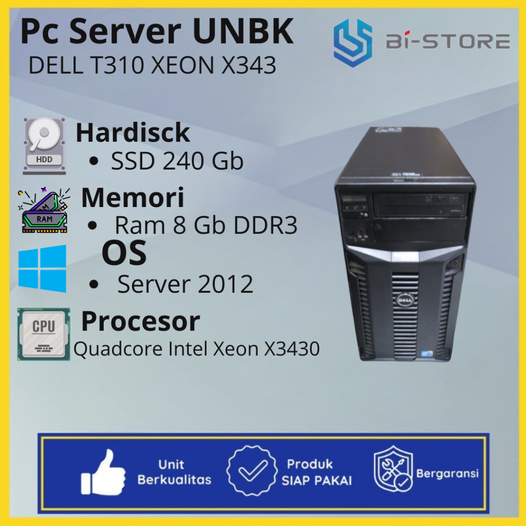 Pc Server UNBK DELL T310 XEON X3430 Quadcore Dengan SSD Baru 240 Gb