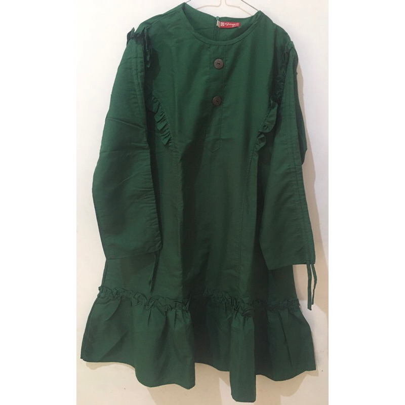 Long Tunik / Blouse Panjang Kerut Lengan Hijau Botol Size XL