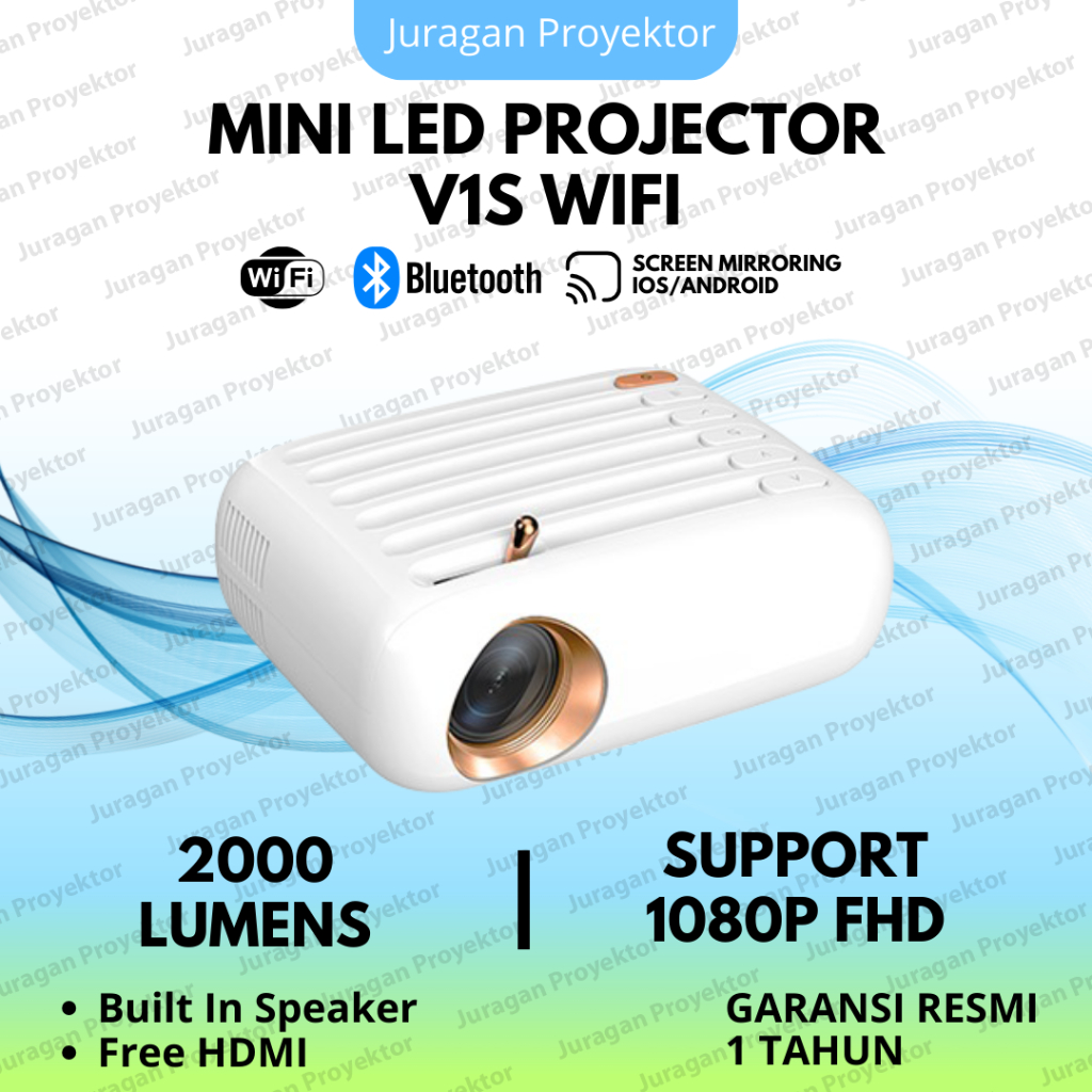 Proyektor Mini LED V1S Wifi 2000 Lumens | Proyektor Wifi | Proyektor Mini Portable | Proyektor 1080P