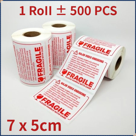 

Sticker Fragile/ Label Wajib/ Video Unboxing /Stiker Pengiriman Online Shop 7 x 5 (1 roll ±500 pcs)