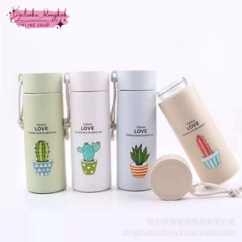 Botol Kaca Kaktus - Termos Kaktus 400ml - Tumbler Kaca Kaktus