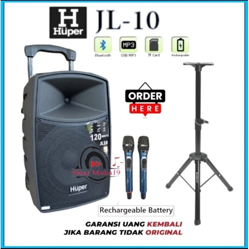Speaker Portable Aktif Huper JL10 Original 10 Inch Bluetooth - USB Garansi Resmi Huper