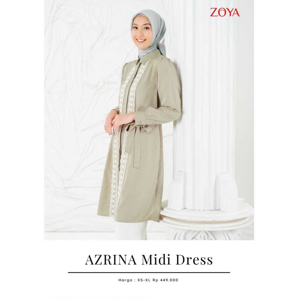 Zoya AZRINA Midi Dress - Tunik Wanita Wudhu Busui Friendly - Bahan Premium Dobby Polyester
