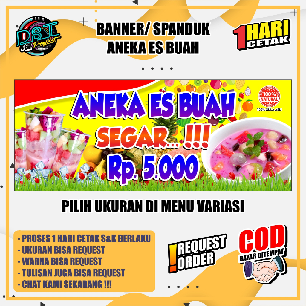 BANNER / SPANDUK ANEKA ES BUAH tema Kuning Merah
