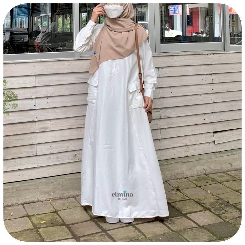 Halimah Dress Off White - Halimah Dress - Gamis Polos - Gamis Syar'i - Gamis Simple - Gamis Daily - 