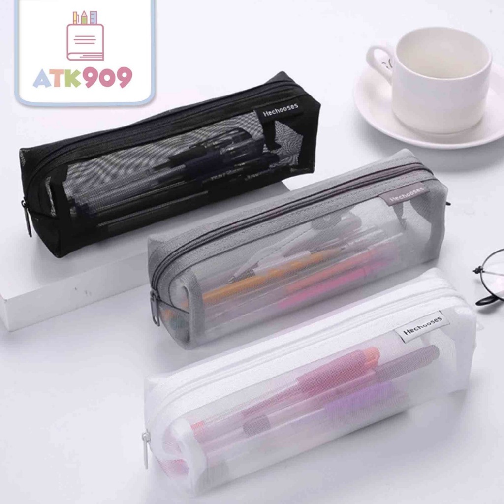 

ATK909 Tempat Pensil Jaring Transparant Zipper Pencil Case Transparant Simple Style School Bus Pencil Case Kotak Pensil Lucu