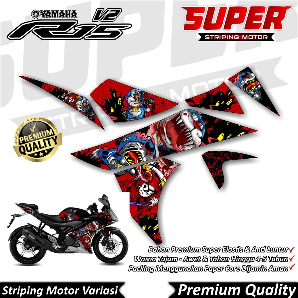 Stiker R15 V2 Anti Luntur keren Striping R15 V2 Striping Yamaha R15 V2 Doraemon Zombie