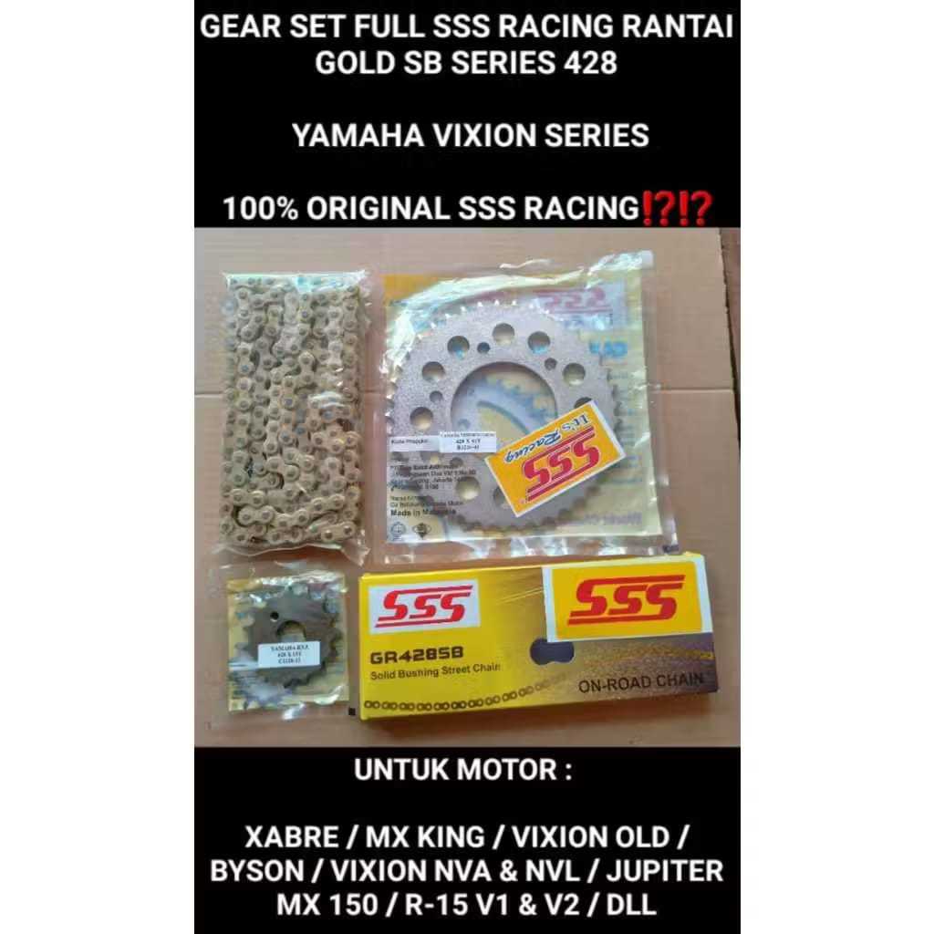 GEAR GIR SET FULL SSS RACING RANTAI GOLD SB 428H VIXION SERIES UNTUK MOTOR ( VIXION / MX KING / MX N