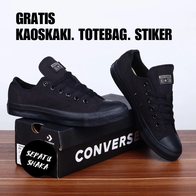 Sepatu Converse All Star Low All Black Classic BNIB / Converse Hitam / Sepatu Sekolah Full Hitam Ori