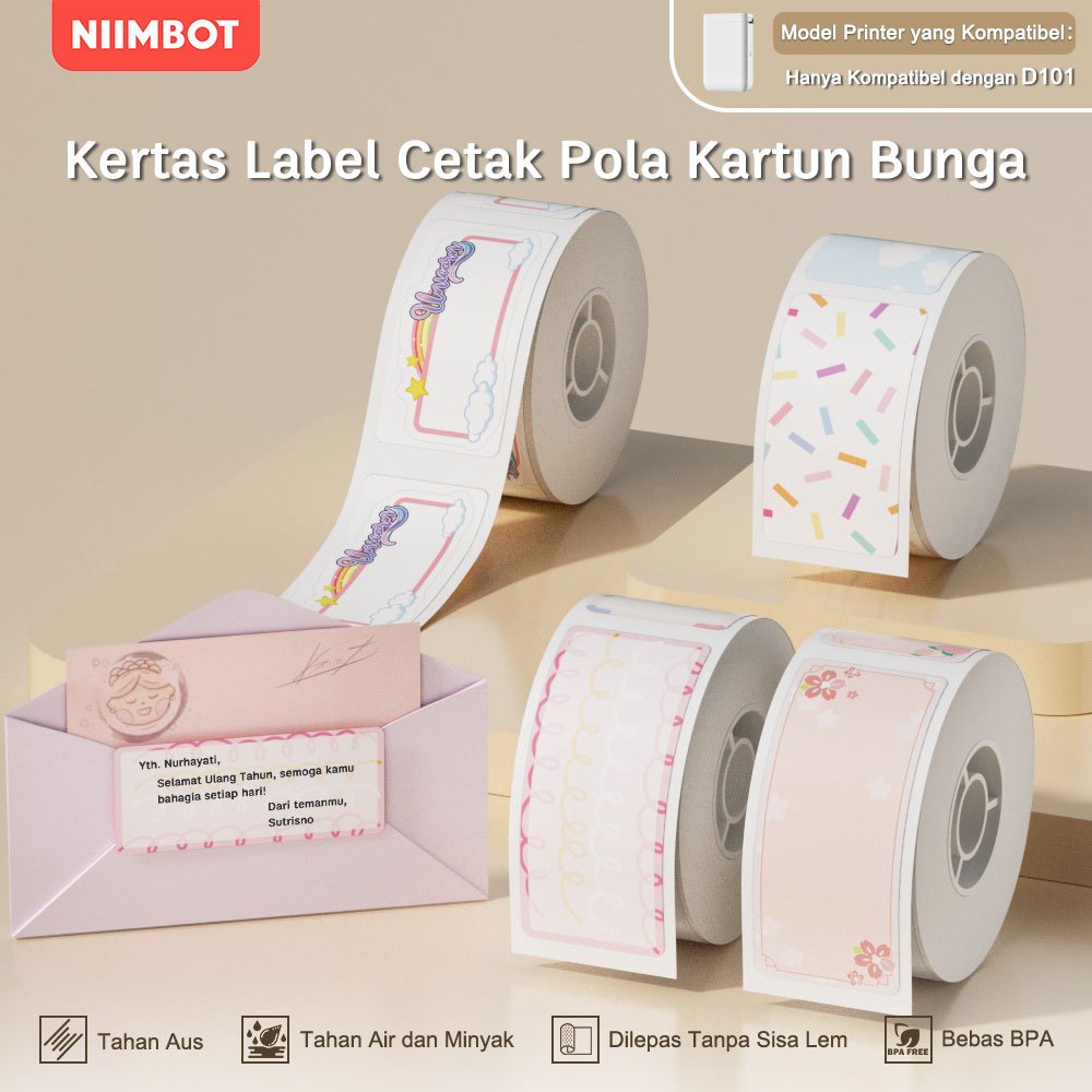 

NIIMBOT D101 Kertas Label dengan Desain Bunga Sakura yang Lucu, Anti Air.