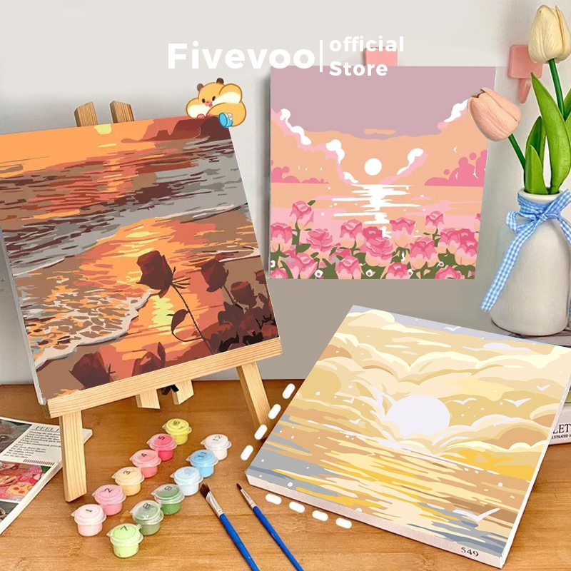 

FIVEVOO Melukis 20 x 20cm/ Canvas Paint By Number Kit DIY/ Digital Painting Kit Kanvas Painting-Alat Lukis Lengkap 1 Paket Alat Melukis/ Paket Mewarnai/ Paket Melukis dan Mewarnai