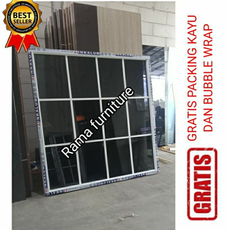 jendela kaca mati/ kusen kaca mati aluminium ornamen 100x150/120x150 / 120x160 free packing kayu