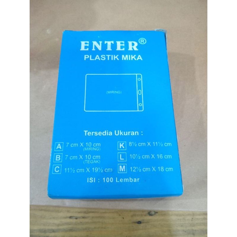 

Enter Plastik Mika uk K, L, M - Pack isi 100 Sheets.