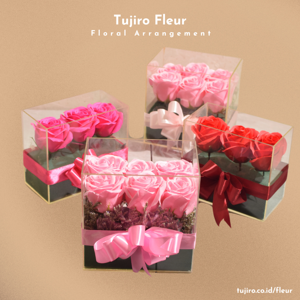 Tujiro Fleur Artificial Rose Flower Bloom Box Arrangement, Rangkaian Bunga Mawar Sabun Bloom Box