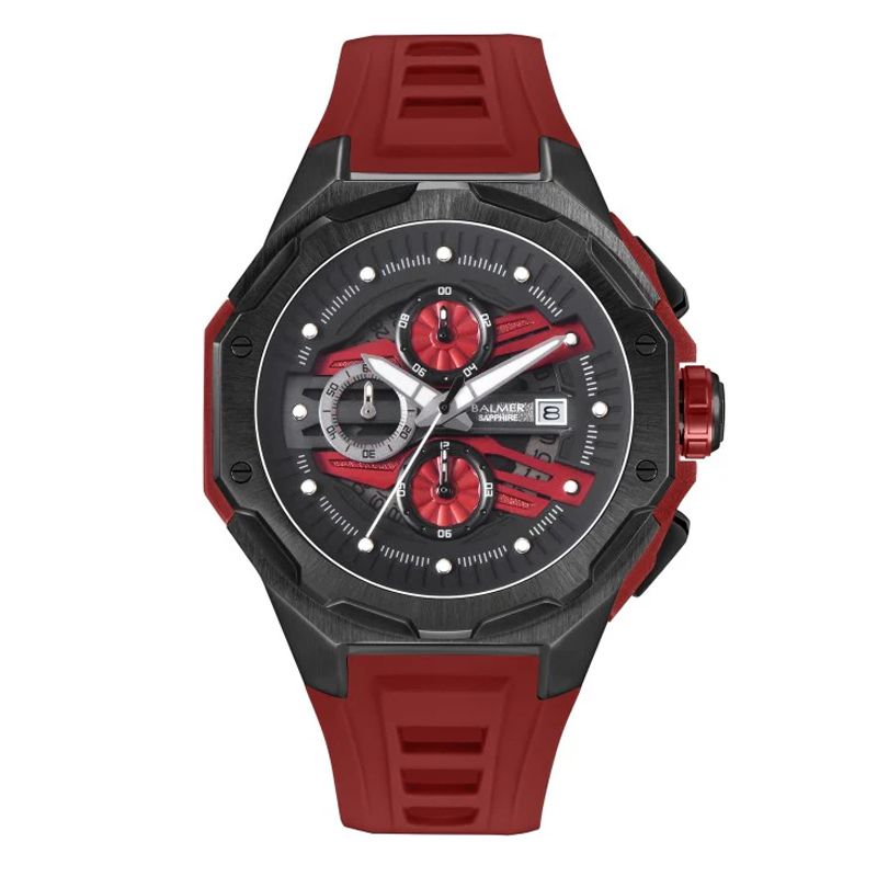 JAM TANGAN Balmer B-8818MCT-BK-9 Black Red Rubber