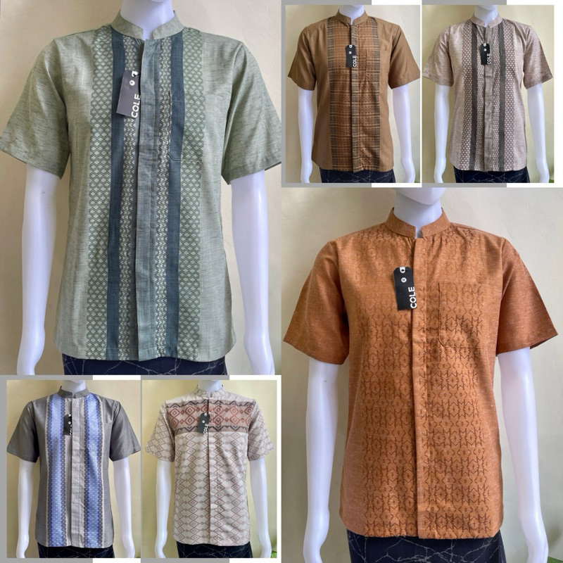 Koko Cole Pria Dewasa Lengan Pendek - Baju Koko Motif Songket Katun Premium
