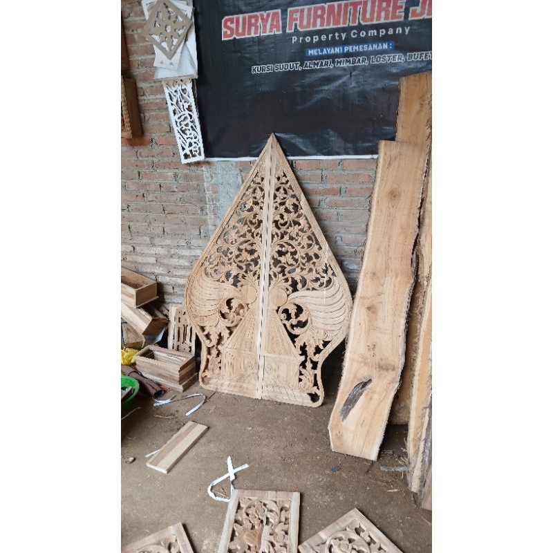 GUNUNGAN WAYANG KAYU JATI HIASAN DINDING/TANPA BUTO BARONG